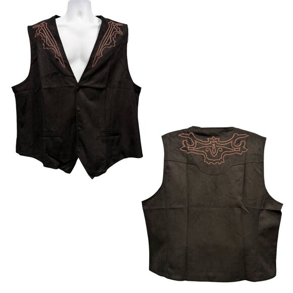 COOFANDY Faux Suede Vest Embroidered Snap Front Western Black Mens 2XL XXL NWT - Picture 1 of 12